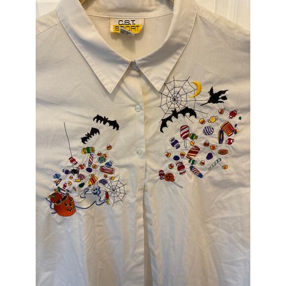 CST sport Halloween spooky embroidered vintage button up shirt 32W - Picture 1 of 5